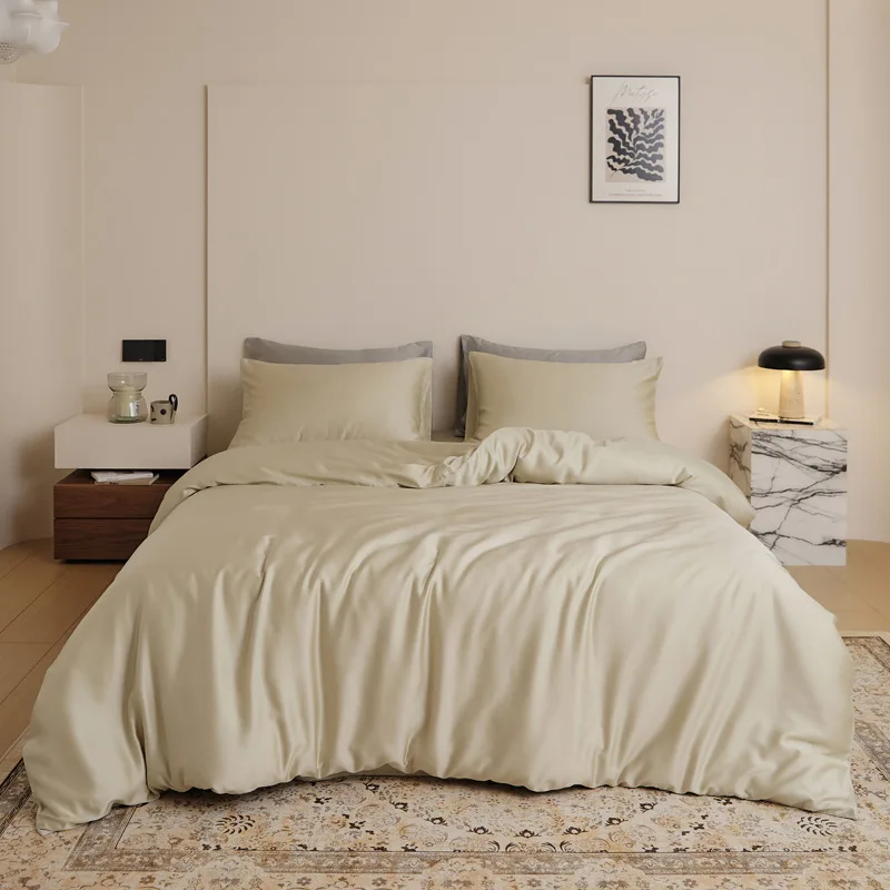 

Customizable 2025 new Tencel solid color double-spell four-piece set 100 sheets ice silk quilt cover
