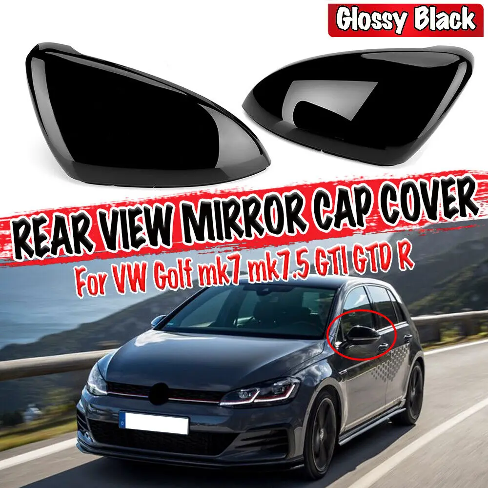 Rear View Mirror Housing Caps Bright Black Side Rearview Mirror Cove For VW Golf 7 MK7 MK7.5 Touran L 2015 2016 2017 2018
