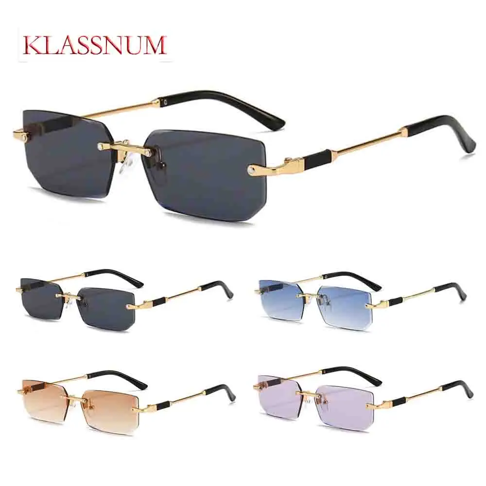 Trendy Rimless Sunglasses for Men Women Luxury design Rectangle Frame Sun Glasses Retro Shades Summer Traveling Eyewear UV400