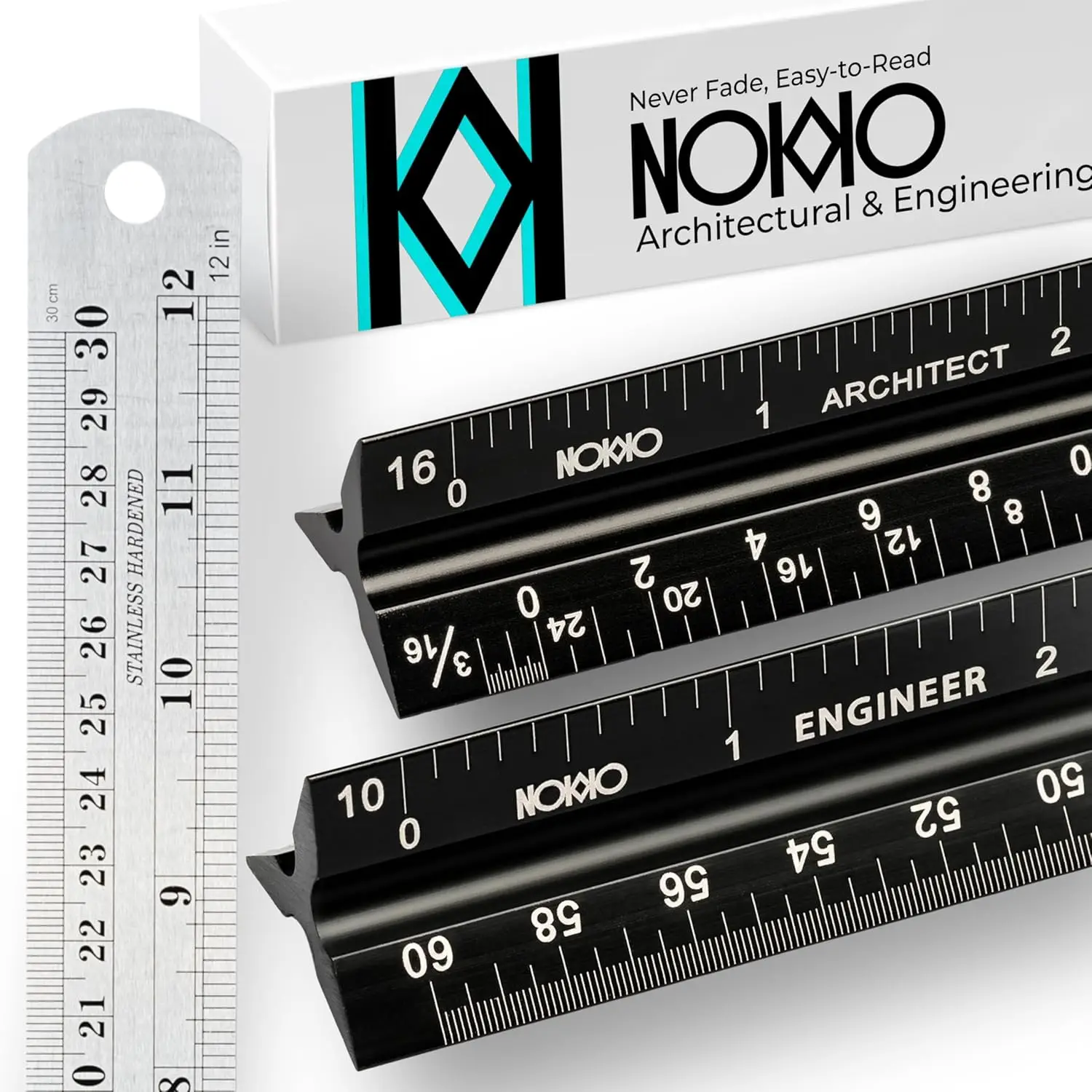 Architectural Scale Ruler Set with Engineer Scale and Metal Ruler, 12 Inch Aluminum Drafting Rulers for Blueprints, Engineering