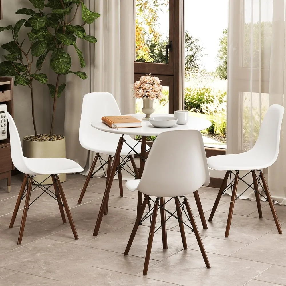 

Round Dining Table Set for 4, 5-Piece Breakfast Nook Table Set w/ 31.5" Dinner Table, Dining Chairs, Wood Legs, Dinette Set