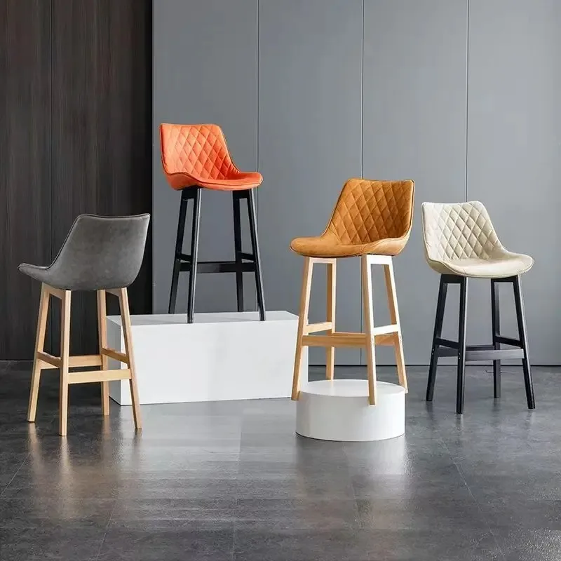 Barmeubilair Massief houten frame Hoge barkruk Stoel met rugleuning Barstoel Scandinavische luxe rugleuning Massief houten barstoel Tawoji Sillas