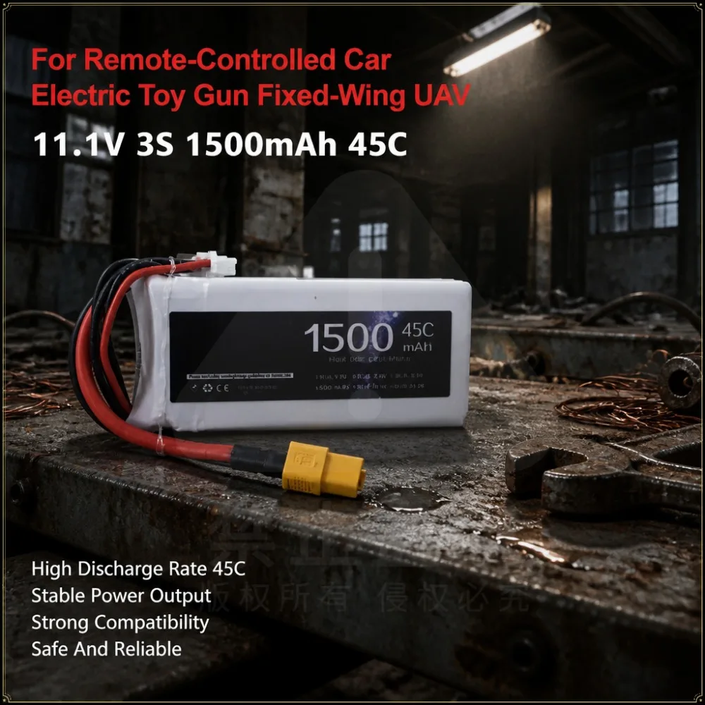 11.1V 3S 1500mAh 45C Lipo Battery, XT60/XT30/T‑Plug/JST Connector, RC Car Drone Airsoft Gun Rechargeable Lithium Battery