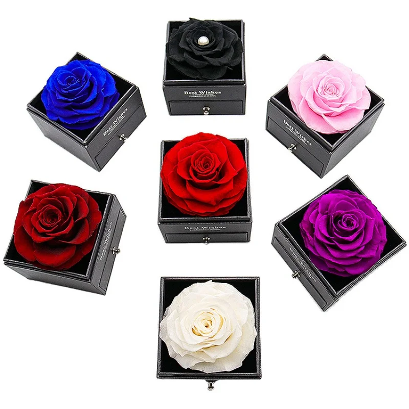 

Рождественские подарки на день Святого Валентина-Вечная консервированная роза, ювелирное ожерелье, подарочная коробка, настоящая роза для женщин и девочек