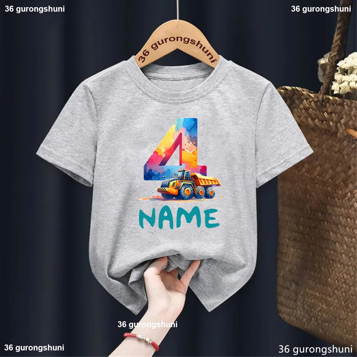 Kids Construction Truck T-Shirt Excavator Tops Children'S Fashion T-Shirt Boys And Girls Construction Truck Birthday Shirt Gift