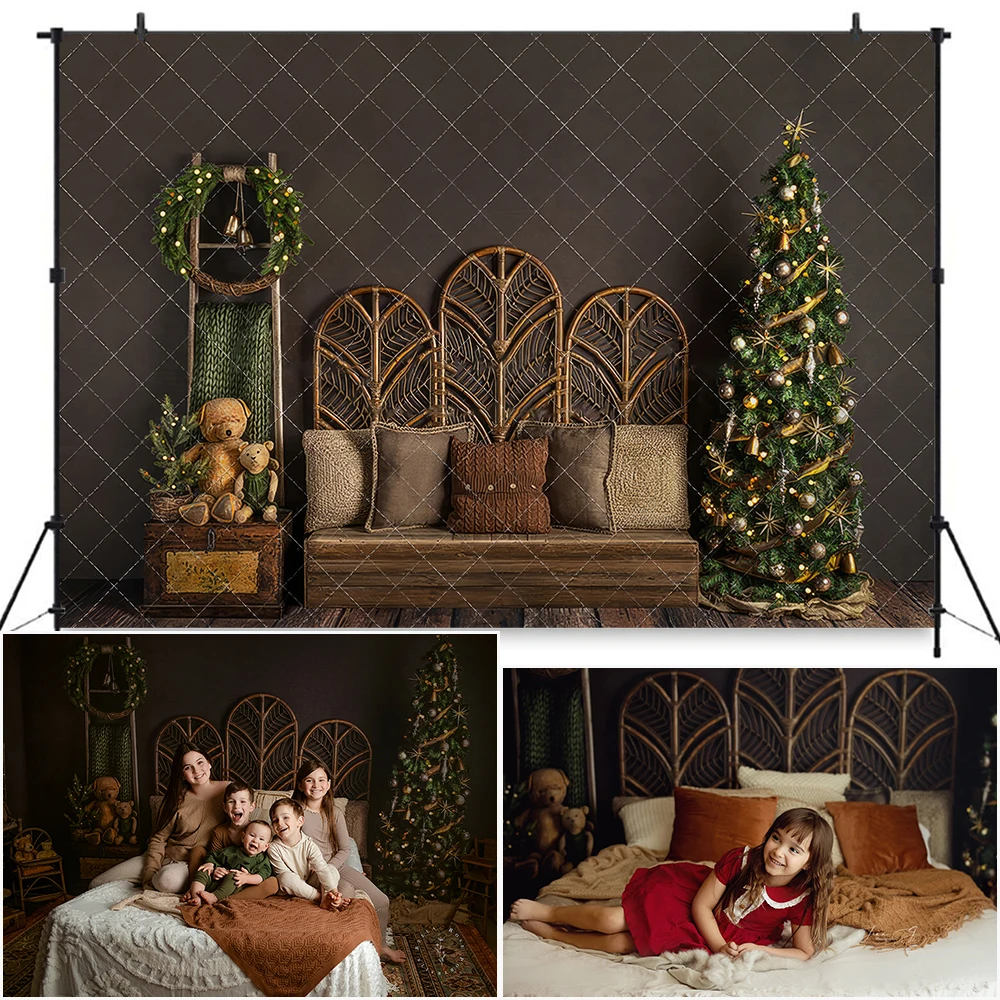 Bohemian Winter Nights Photocall Background Christmas Tree Gift Decor Photography Backdrops Kids Cake Smash Photo Studio Props