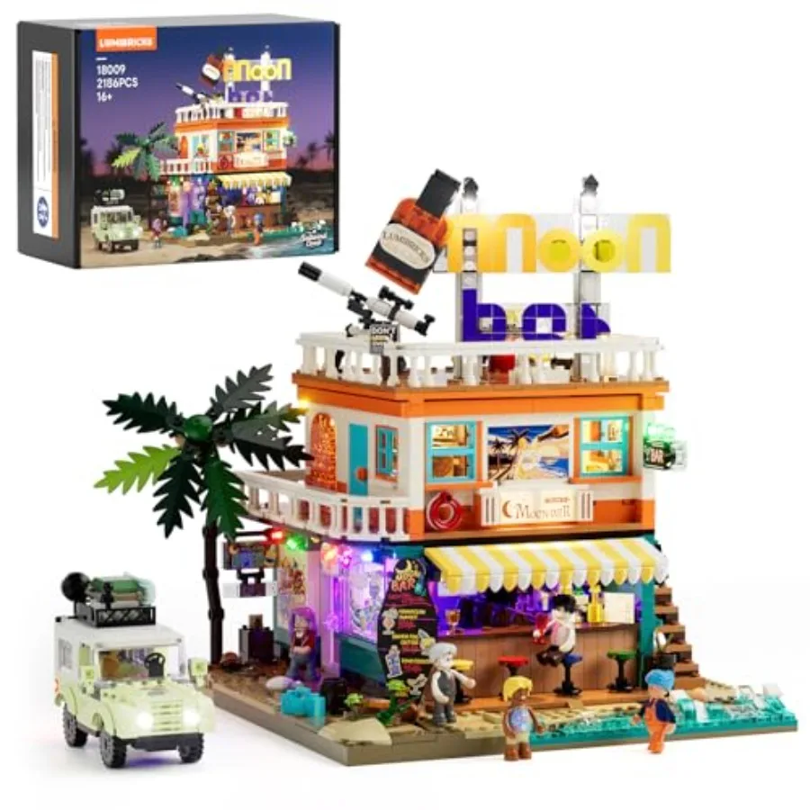 

Road trip display kit: marine-themed ABS bricks in navy blue with integrated LED lighting, modular design for adult collectors