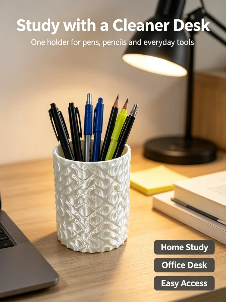 Laboratory Workbench Storage Wave-Textured Pen Holder, 3D Printed Pla Material White Cylindrical Pen Cup, Corrugated Texture Desktop Stationery Organizer, Office Stationery Organizer, Desktop Pen Storage Rack, Laboratory Desktop Pen Storage Container, Tidy Desktop Storage Box, Suitable for Laboratory Workbenches, Office Teacher Desks, Desktop Storage Organizer, Office Supplies Desktop Storage Box, Storage for Recording Pens, Markers, and Other Tools, Enhances Work Efficiency