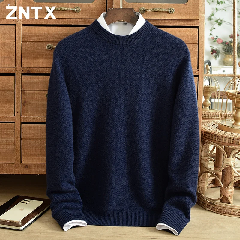 2024 new thick cashmere sweater men 100% pure cashmere round neck youth solid color Korean version of warm knitwear fashion