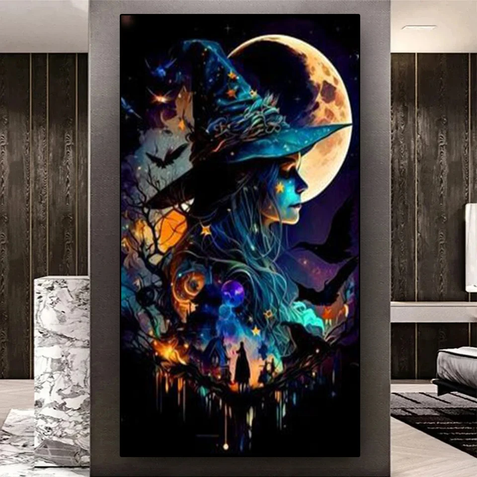 Gothic Moon Witch 5d Diamond Painting New 2023 Full Diamond Mosaic Embroidery Rhinestone of Picture Cross Stitch Girl Halloween