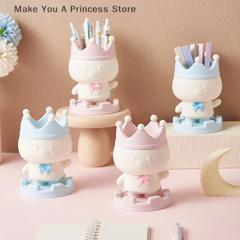 

Crown Piglet Cosmetic Brush Storage Box Desktop Makeup Brushes Holder Large Capacity Eyebrow Pencil Cosmetics Tools Organizer
