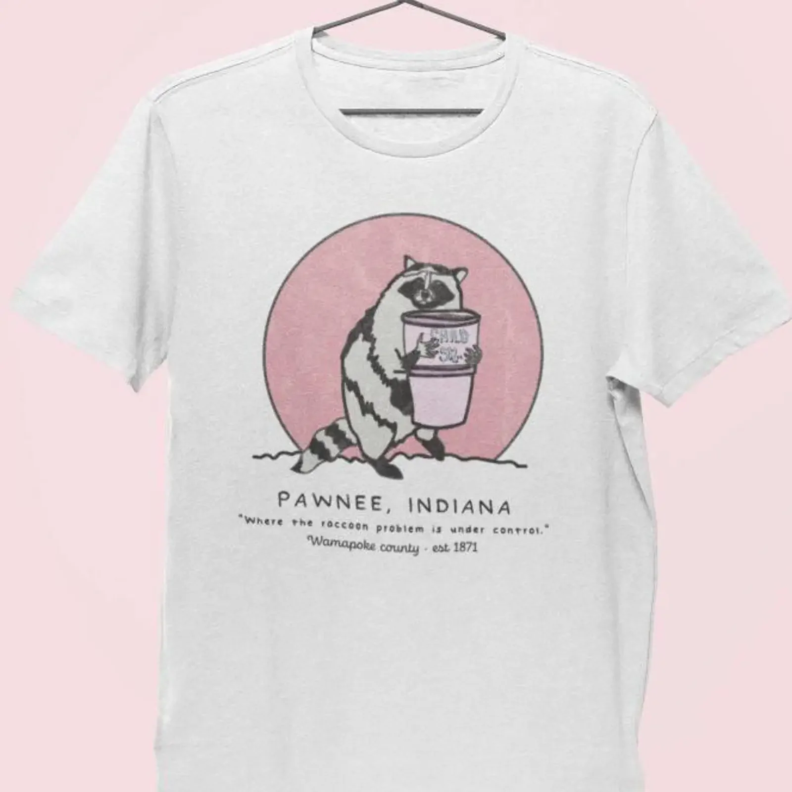 Parks and Recreation Pawnee Indiana Raccoon Funny T Shirt Rec TV Show Leslie Knope Casual vintage Washed fashion Slightly