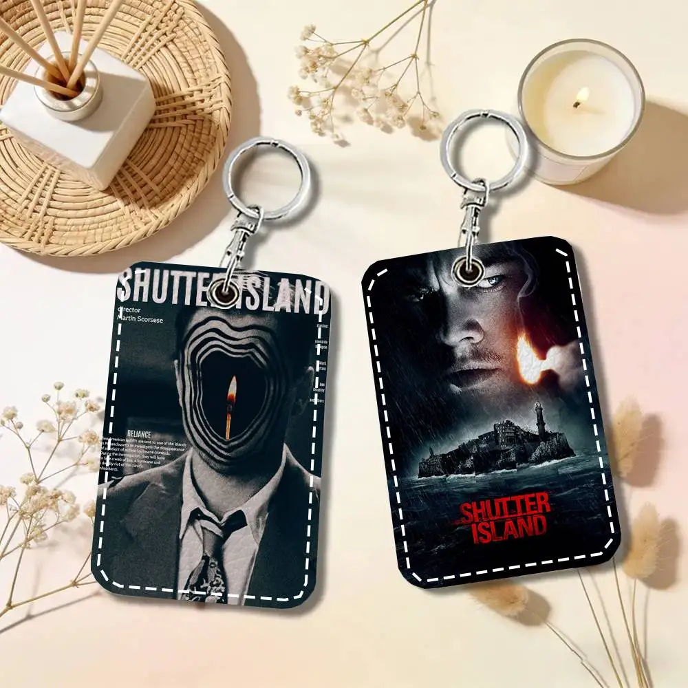 S-Shutter Island Thriller Card Case Keychain Access Card Bag Key Tag Ring Leather Card Holder Key Ring Access