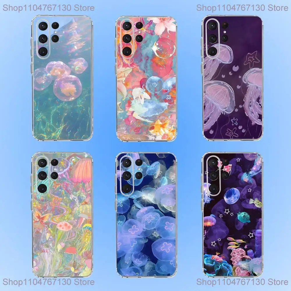 

Pink Jellyfish Phone Case For Samsung S24,30,21,22,23,20 FE,lite,PIus,Ultra,5G,Note,9,10 Transparent Cover