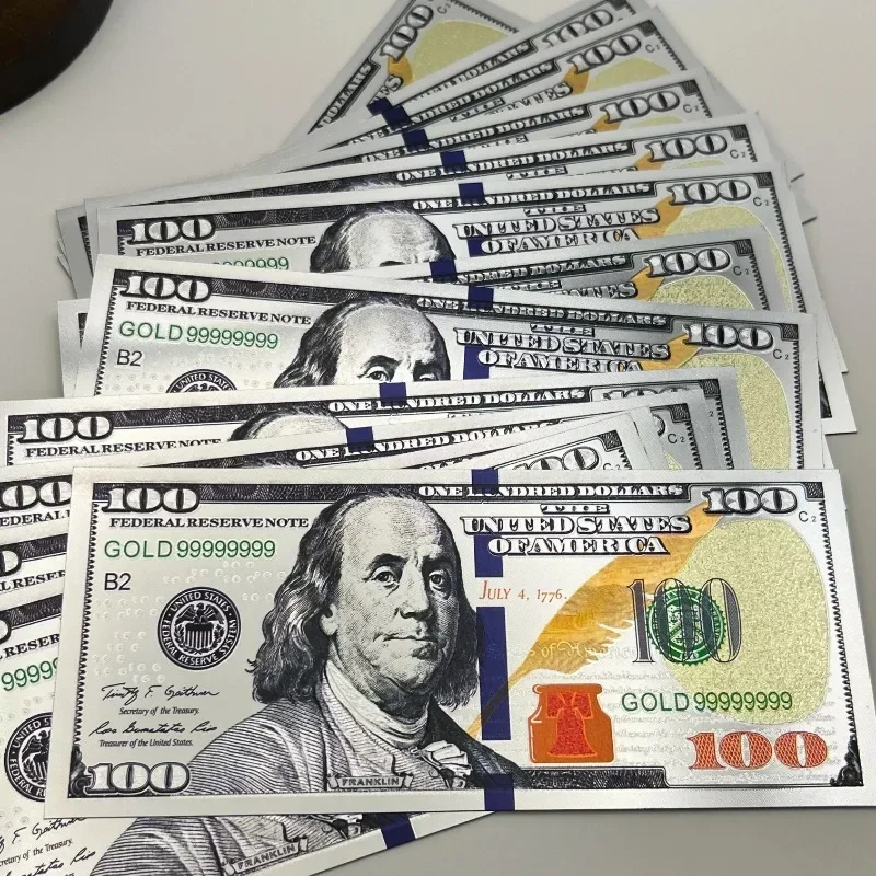 20/50/100 قطعة USD 100 دولار 24k الذهب احباط الذهبي USD 100 دولار فواتير وهمية ورقة المال الأوراق النقدية الحرف