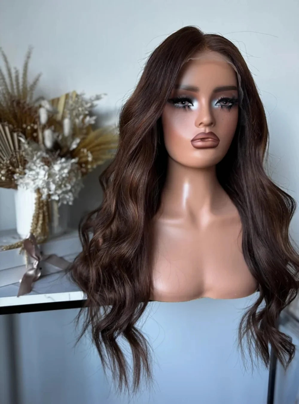Dark Choclate Brown Ombre Human Hair Wig Medium Brown Highlights Full Lace Wig Glueless Body Wave Wig 100% Virgin Human Hair Wig
