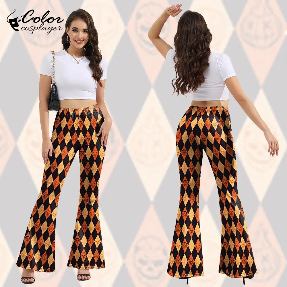 Color Cosplayer Modern Dance Pants Evil Pumpkin Pattern Flared Pants 3D Printing Trousers Dancers Performance Halloween Costumes