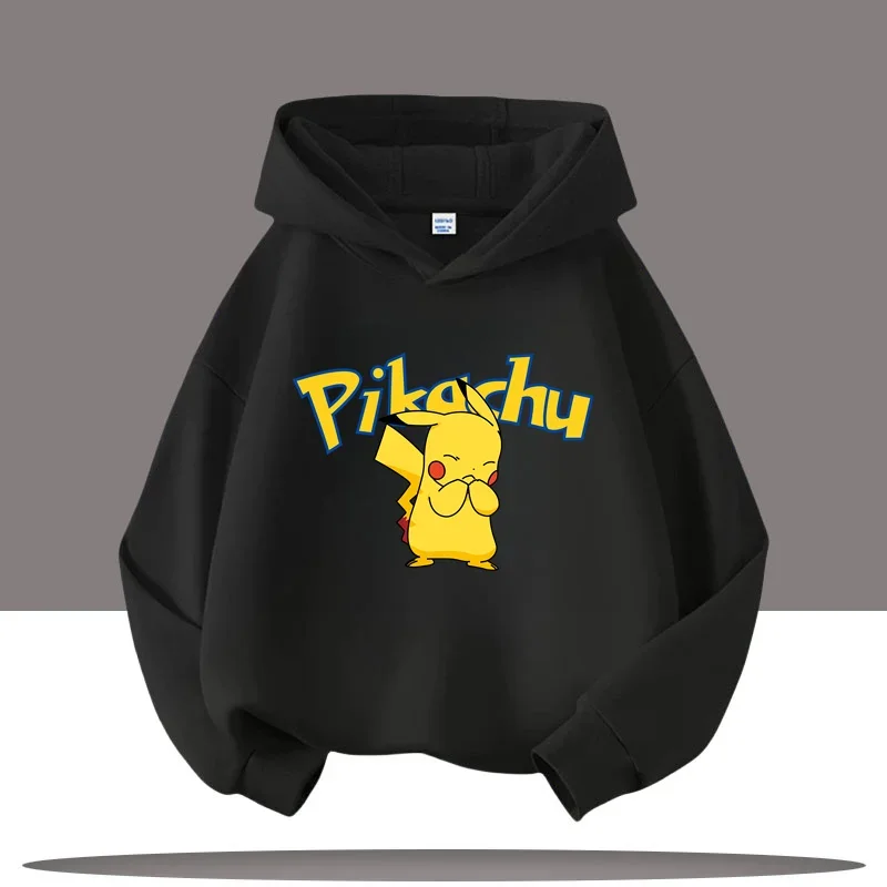 Felpa con cappuccio per bambini con stampa cartoon Pokémon per l'autunno e l'inverno, top casual a maniche lunghe, maglietta sportiva per ragazzi della serie Pokémon