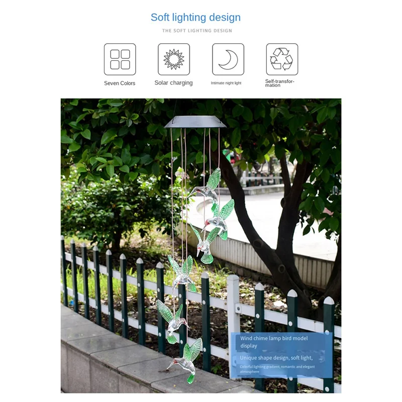 AF90-Hummingbird Outdoor Solar Lights, Solar Wind Chime Lights, Hanging Gifts For Mom And Grandma