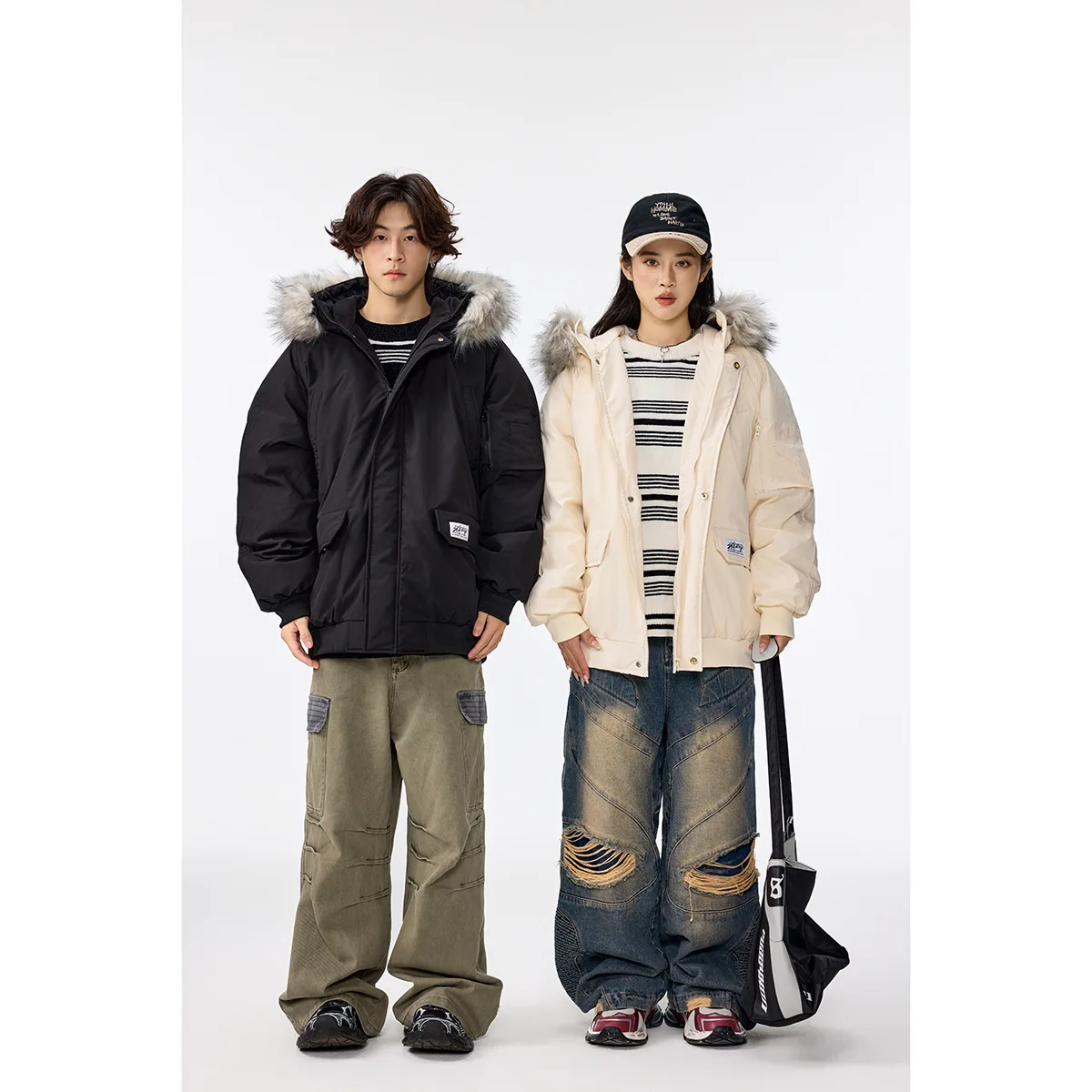 

Faux Fur Collar Men's Hooded Winter Jackets, Academic Style Mens Thickened Parkas, Solid Color Casual Puffer Jackets