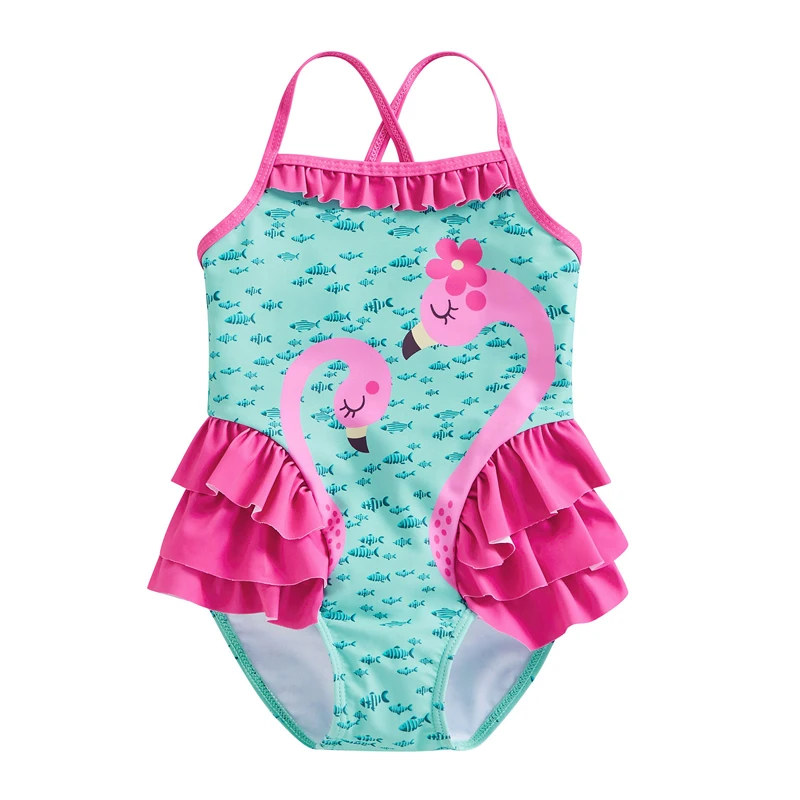 Toddler Girl s Summer Jumpsuit Bikini Flamingo Little Fish Print Sleeveless Ruffle Swimsuit