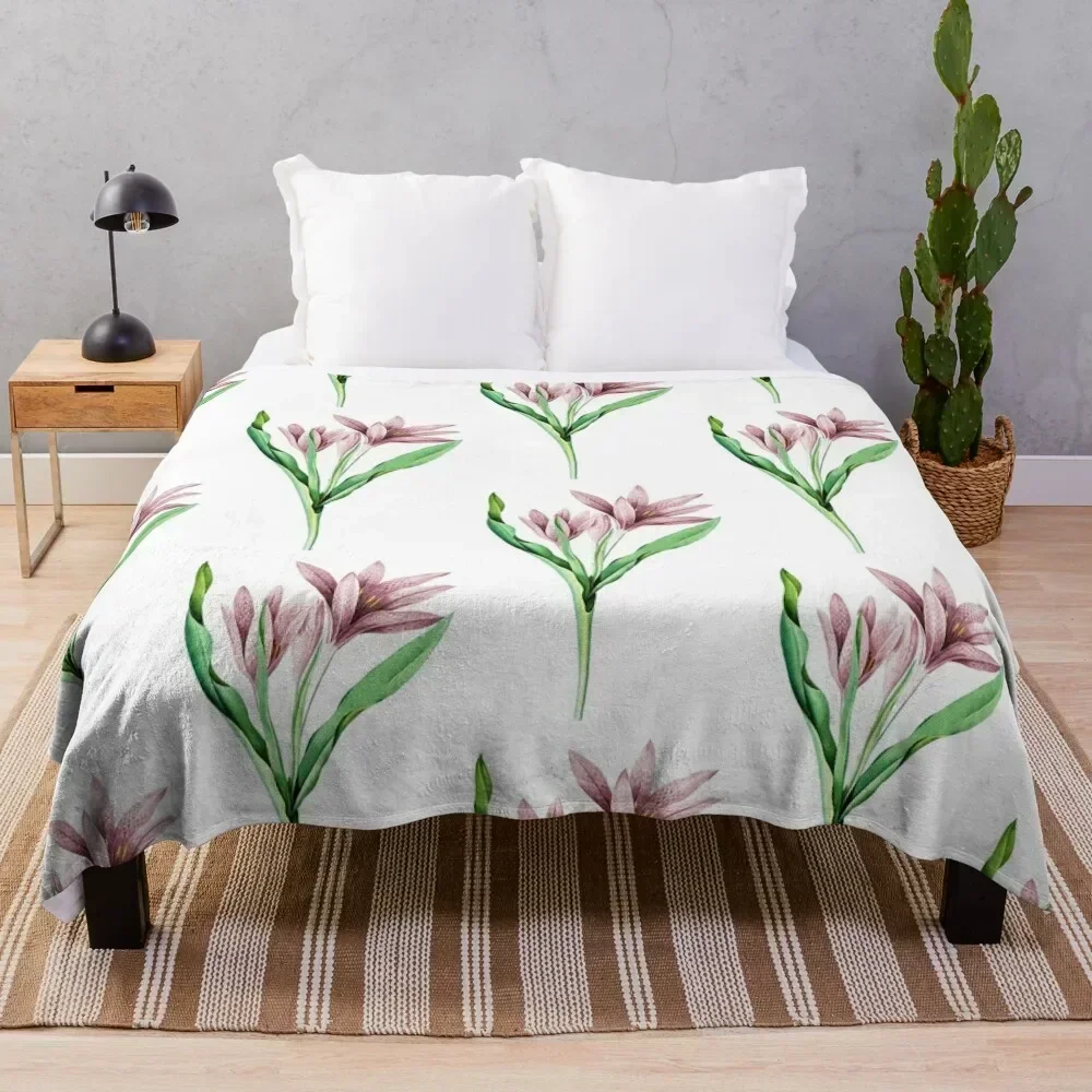 

Vintage Autumn Crocus Hand Drawn Flower Illustration Throw Blanket Compact Warm Blanket for Car Road Trip