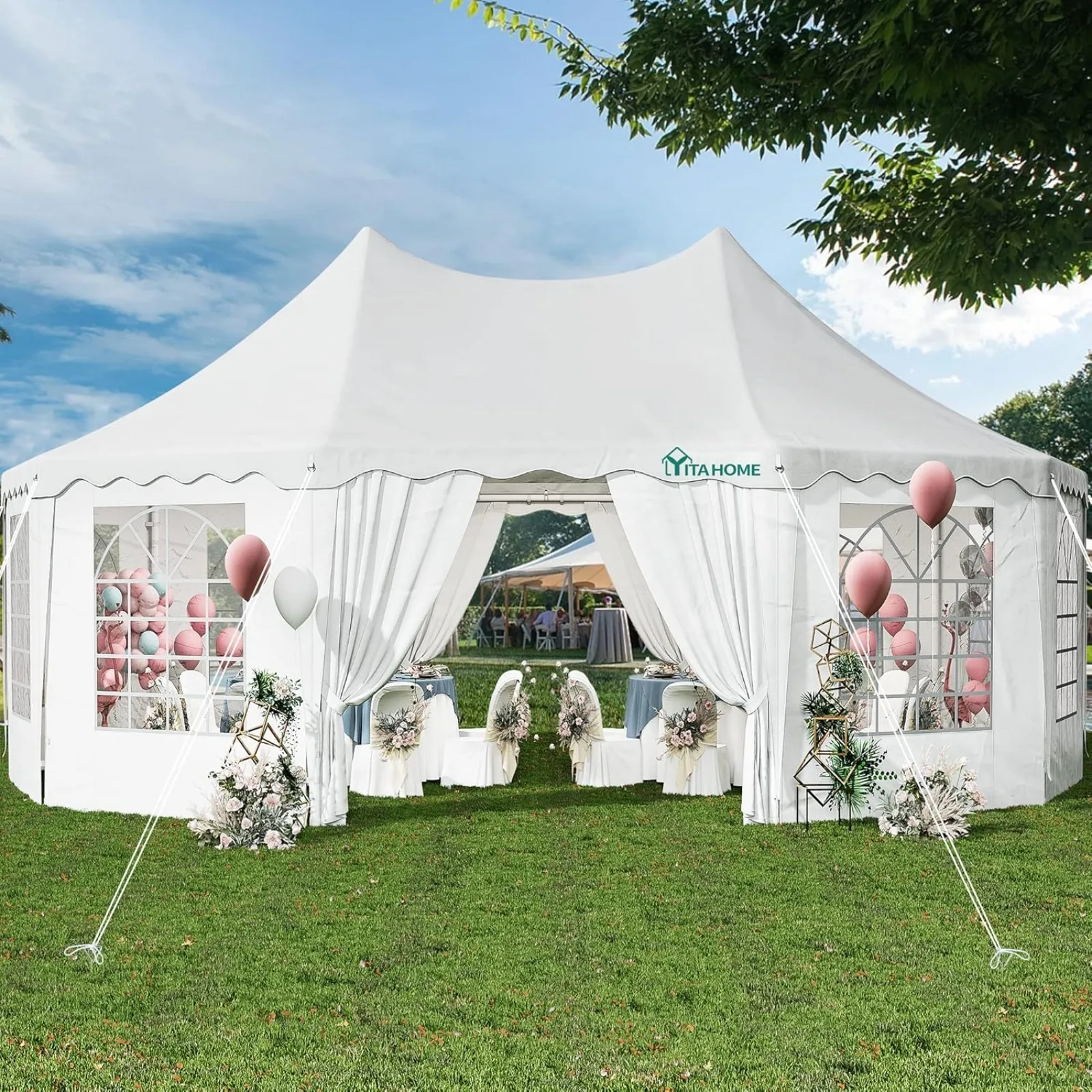 

US 29x21FT Party Tent Canopy Event Shelter Heavy Duty Wedding Upgraded Ripple Gazebo Large with Roof