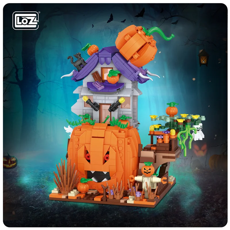 Street Scape Loz Small Particle Mini Building Block Pumpkin House Assembly Street View Children's Educational Toy Model Hallowee