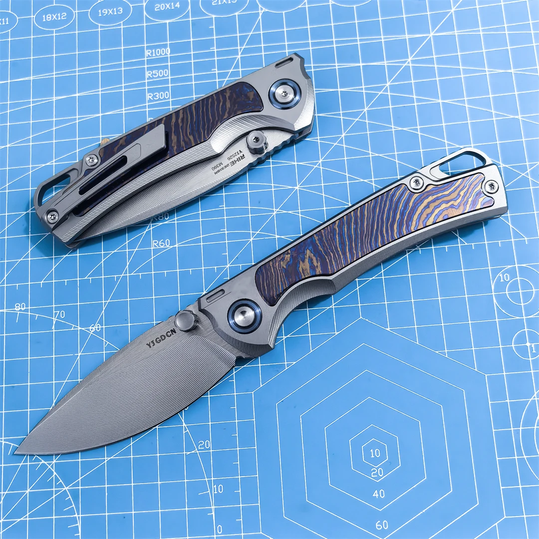 M390 Steel Folding Knife Timascus Titanium Alloy Handle Ceramic Bearings Camping Outdoor Fishing Hunting EDC Defense Tool