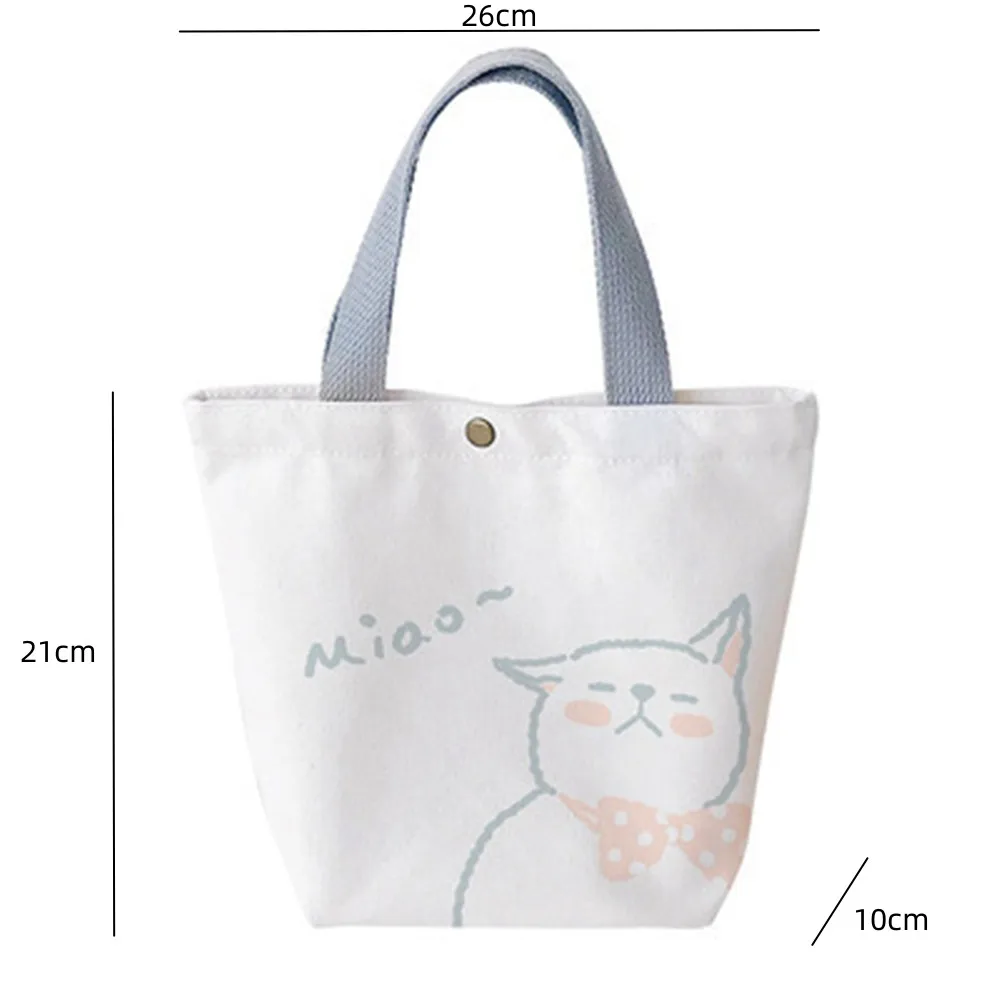 Women Mini Cotton Canvas Handbag Cute Bear Simple Tote Bags Bento Lunch Bag Casual Shopping Bag Small Shoulder Messenger Bag