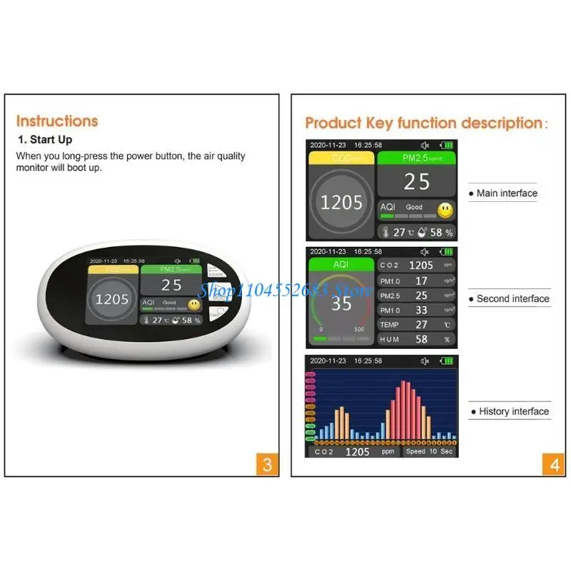Y6GD Stylish CO2 Meters Multifunctional 400-5000ppm CO2 GaTs Indoo Air Quality Pollution Detector Portable