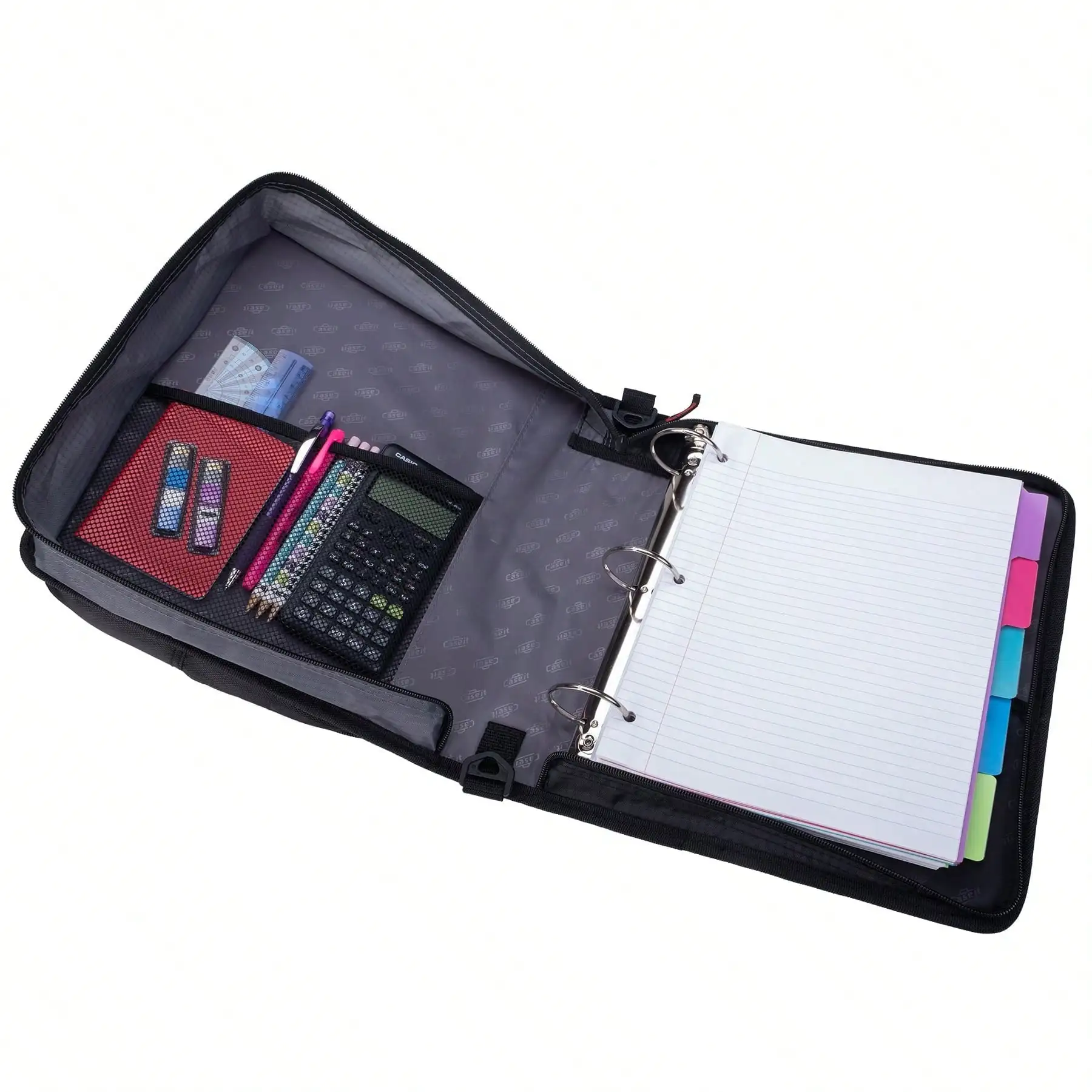 13" Laptop 3-Ring Zipper Binder Black, School & Office Organizer with Compartments, Secure Document & Tech Carrier