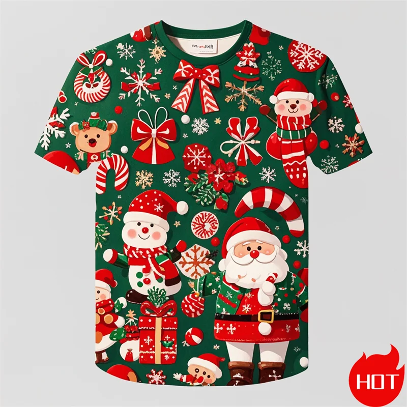 New Fashion 3D Print Happy Christmas T Shirt For Men Casual Short Sleeve T Shirts Unisex Xmas Graphic T-Shirts Mens Clothing Tee