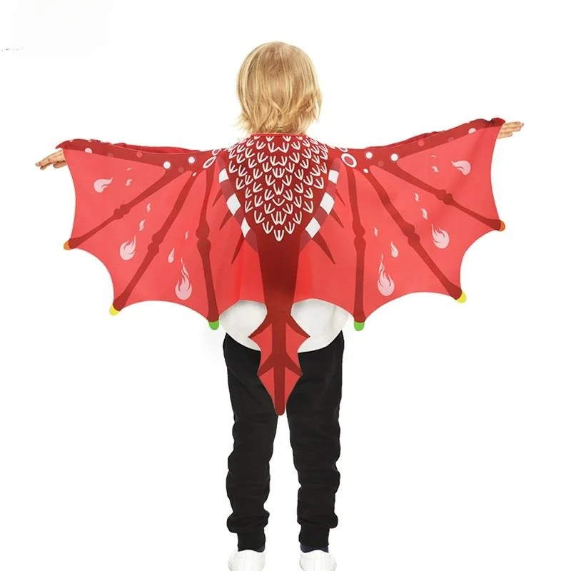 

Children's Halloween Costume Dinosaur Robe Cloak Red Performance Outfit Jurassic Party Fire Dragon Wings Stage Costume
