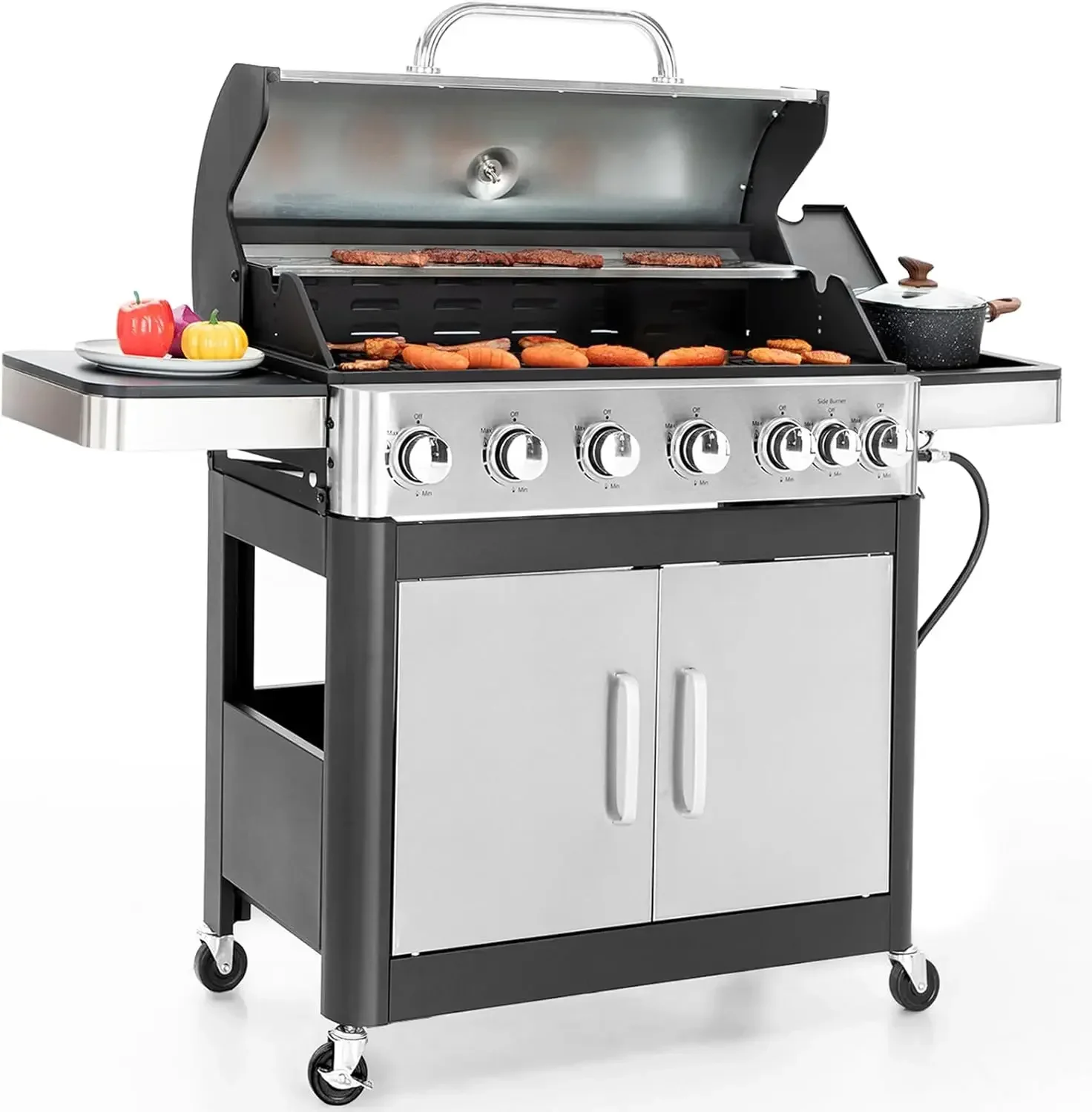 

Sophia & William 6-Burner Propane Gas BBQ Grill with Side Burner & Porcelain-Enameled Cast Iron Grates, 65,800BTU Stainless Stee