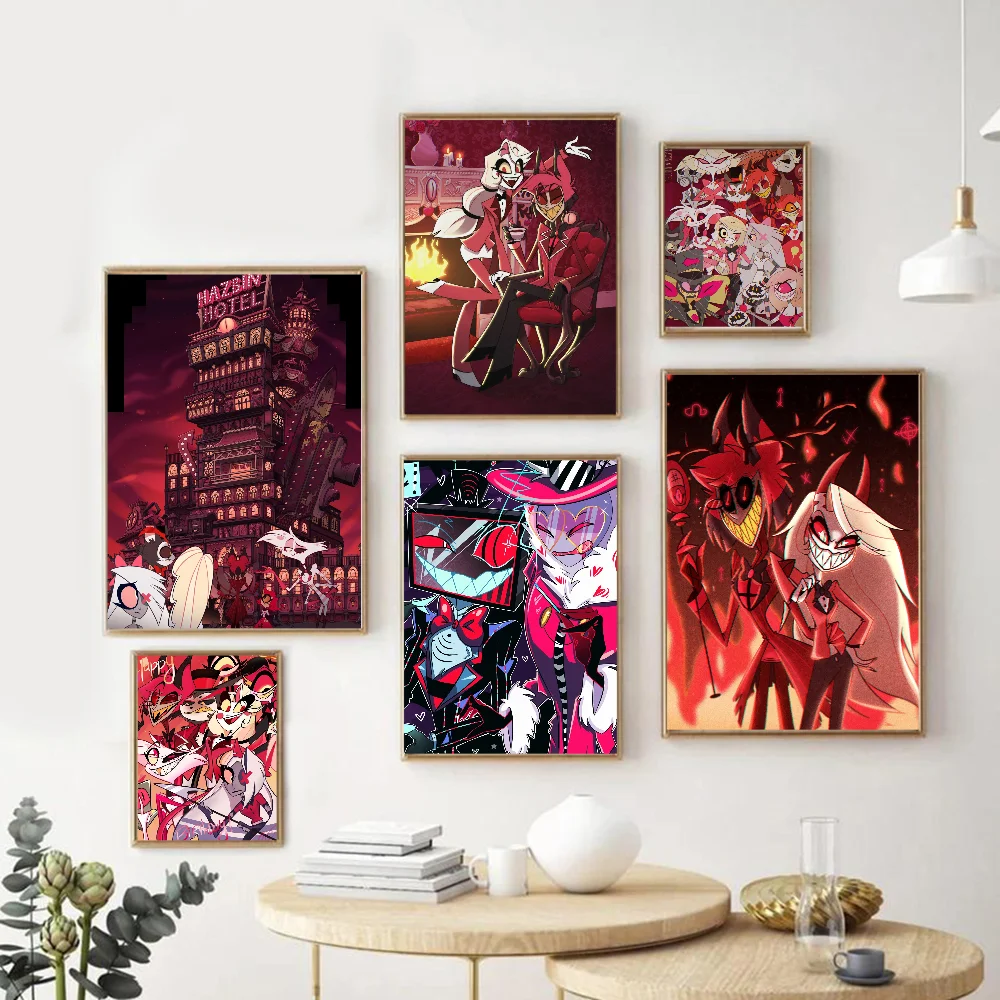 TV Show H-Hazbin Hotels DIY Sticky Poster Retro Kraft Paper Sticker DIY Room Bar Cafe Kawaii Room Decor