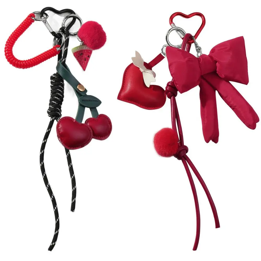 

Cute Stuffed 3D Bow Key Ring Heart Cherry Bowknot Keychain Charm Trendy Red Car Pendant Bag Backpack Hanging Jewelry Decoration