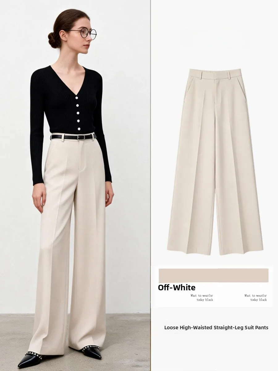 

Брюки-чинос женские прямые с высокой талией, драпированные, цвет хаки, весна-осень, новые, для офиса, стройнящие, широкие, повседневные