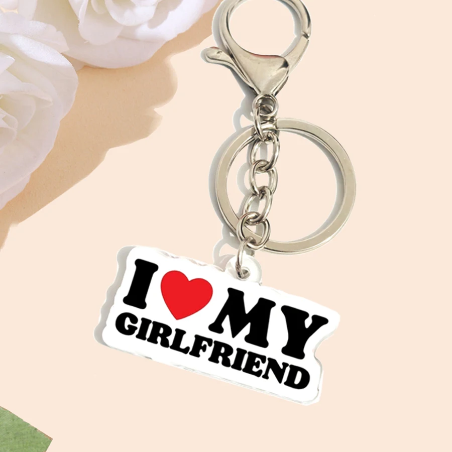 red heart love my grilfriend print acrylic Keychain For boyfriend fashion car keychain keyring bag pendant valentine‘s day gift