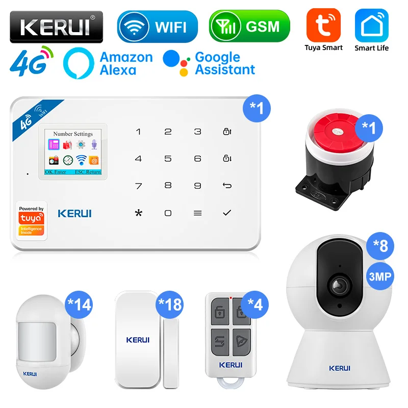 

KERUI W184 Tuya Security Protection Smart Home GSM 4G WIFI Alarms Anti Theft Security Alarm System Kit Sensor 6 Languages Garage