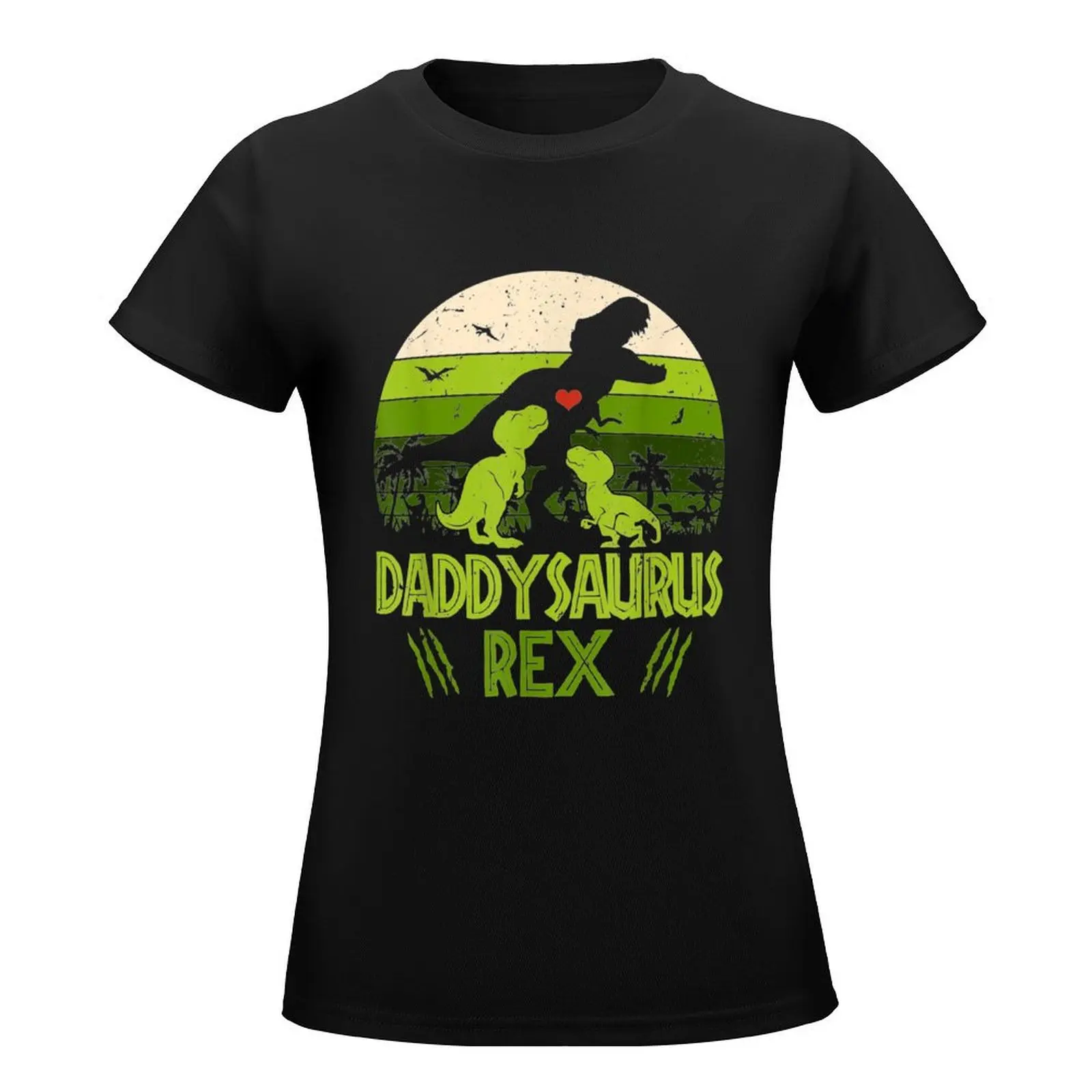 Daddysaurus Rex 2 kids Sunset Vintage camiseta de gran tamaño, tops de rock and roll, camisetas para mujer
