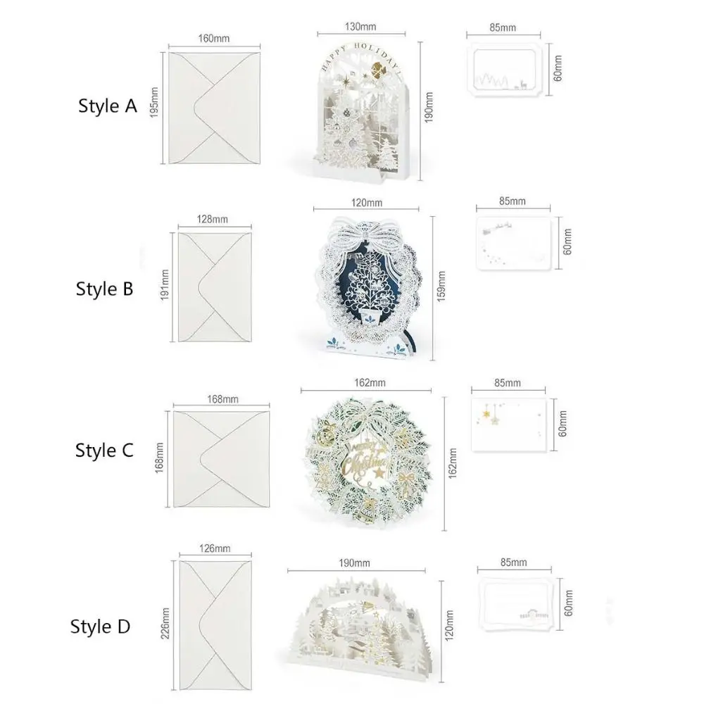 Hollow Christmas 3D Greeting Card Laser Engraved with Envelope and Postcard Invitation Card Paper Gilded Thank You Letter