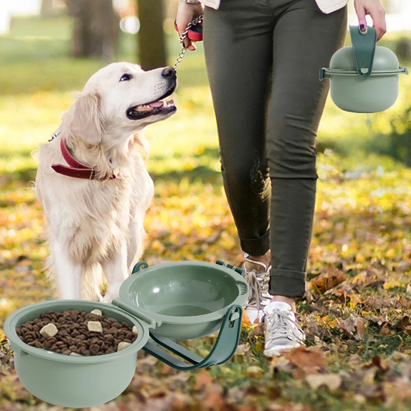 

Fashion Large Capacity Stainless Dog Double Bowl Foldable Portable Outdoor Hiking Pet Food Storage Container Botella Agua Perro