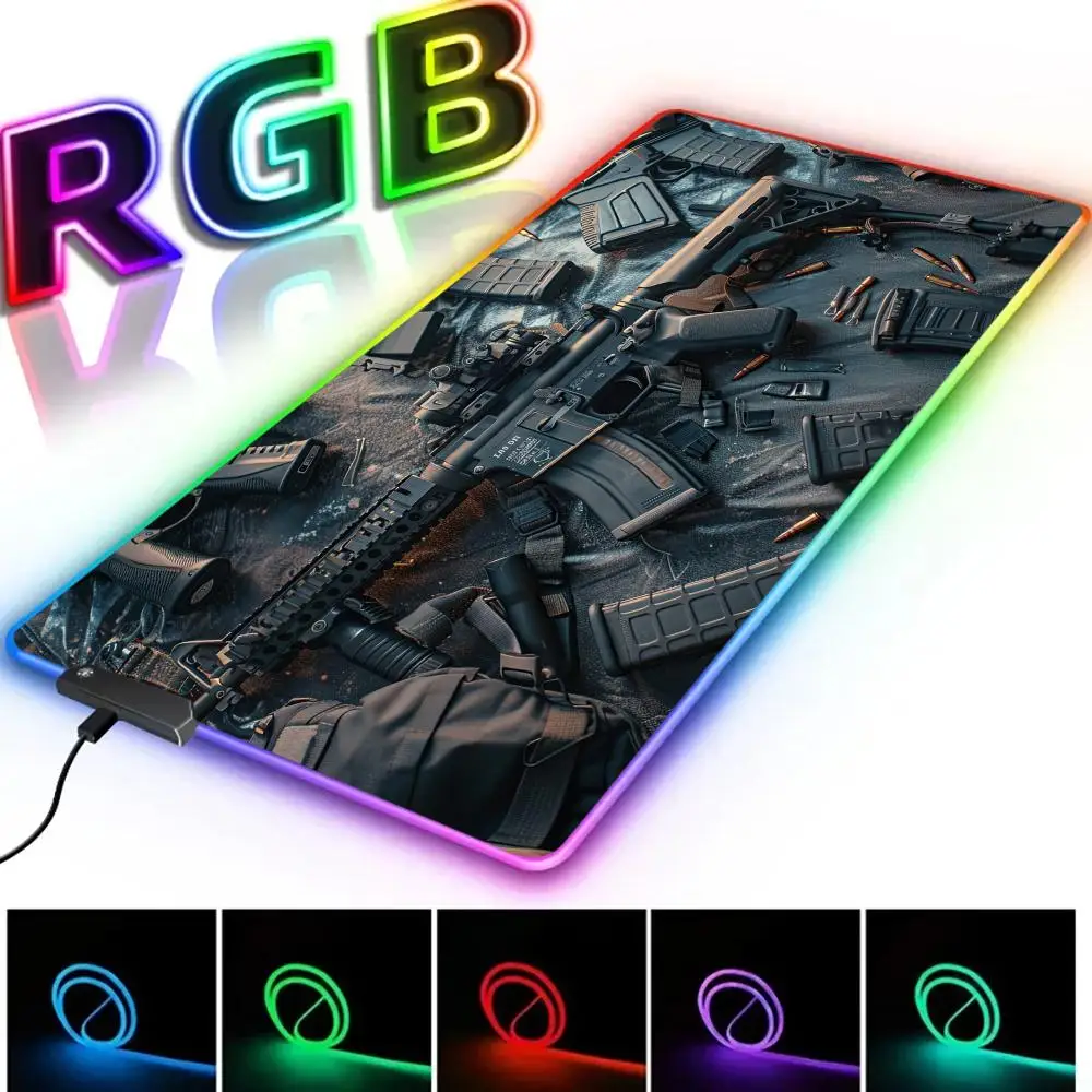 

Large RGB Mouse Pad Gun parts assembly Gaming MousePad Gamer Accessory LED Light Mousepads PC Computer Desk Mat with Backlit DIY