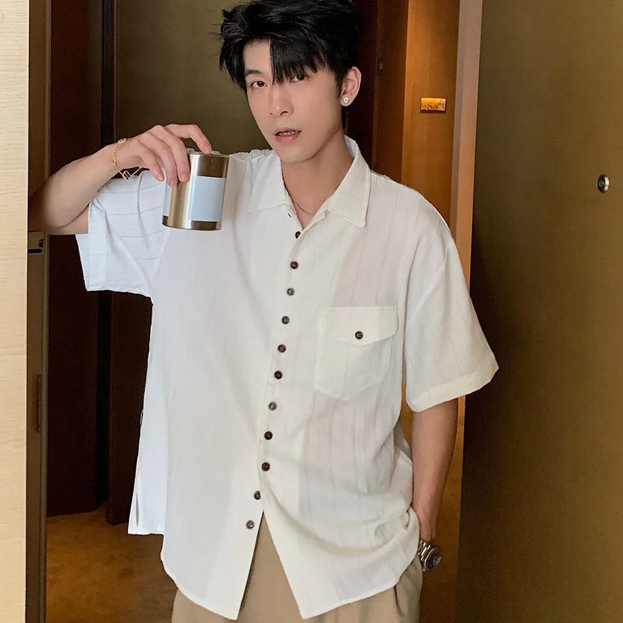 

Summer Loose Men's Short Sleeve Shirt Vintage Drapey Thin Style Half Sleeve Fashionable Brand Casual Loose Fit Summer Shirt