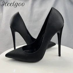 Heelgoo All Black Women Satin Sexy Pointy Toe High Heel Shoes Elegant Ladies Formal Dress Slip On Stiletto Pumps 12cm 10cm 8cm