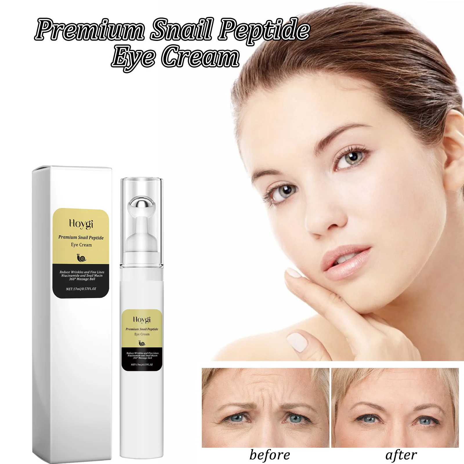 Snail Peptide Eye Cream for Soothing Puffiness and Fine Lines and Nourishing Eye Area with Roller Massage Fades Dark Circles