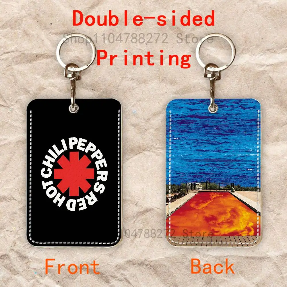 R-Red H-Hot C-Chili P-Peppers Premium PU Leather Card Holder Card Case with Metal Carabiner,Customizable Design for Daily Use