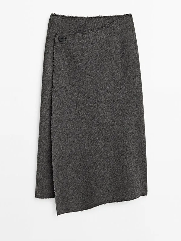 Cosmd Autumn Winter New Arrival Women's Midi Skirt Pure Color Asymmetrical High Waist Commute Vintage f-length Skirts