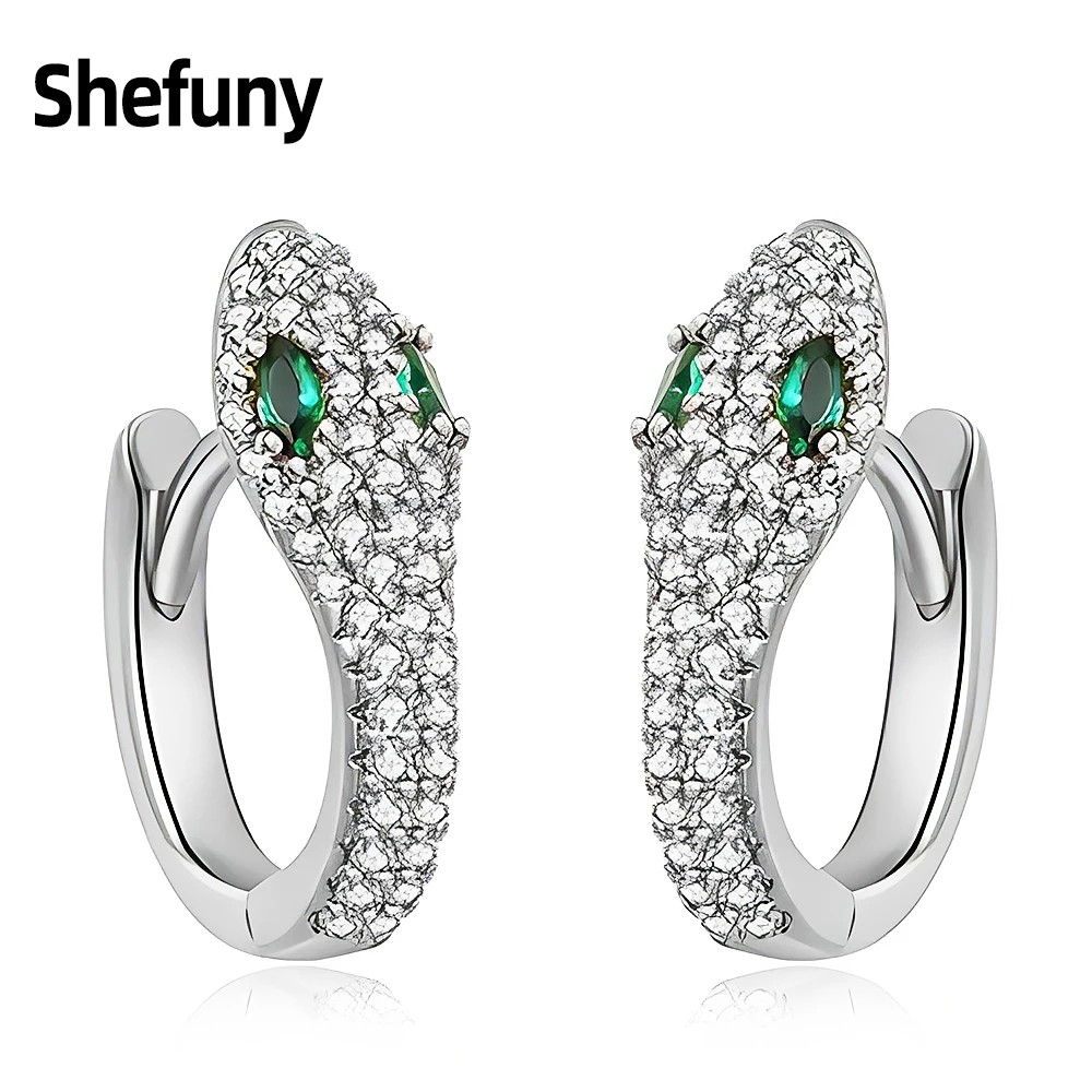 

925 Sterling Silver Snake Hoop Earrings Green Cubic Zirconia Eye Animal Round Earrings For Women Fine Jewelry Anniversary Gift